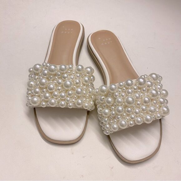 A New Day Nylah Pearl Slide Sandal Memory Foam beach wedding Bridal 6 NEW - Picture 1 of 9